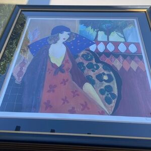 TarKay Serigraph Prin Signed Woman in Blue Hat Art Print - Red, Blue, Black